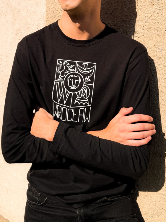 Koszulka z długim rękawem Wrocław czarna (UNISEX)
