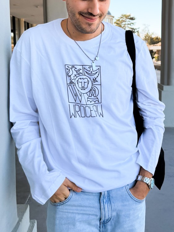Koszulka z długim rękawem Wrocław biała (UNISEX)